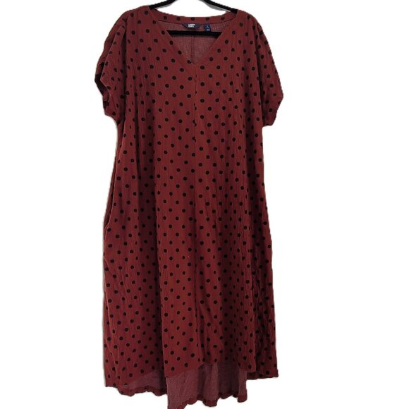 Lands' End Dresses & Skirts - Lands End Dress Women's L Red Cotton Stretch Crinkle Pockets Hi-Low